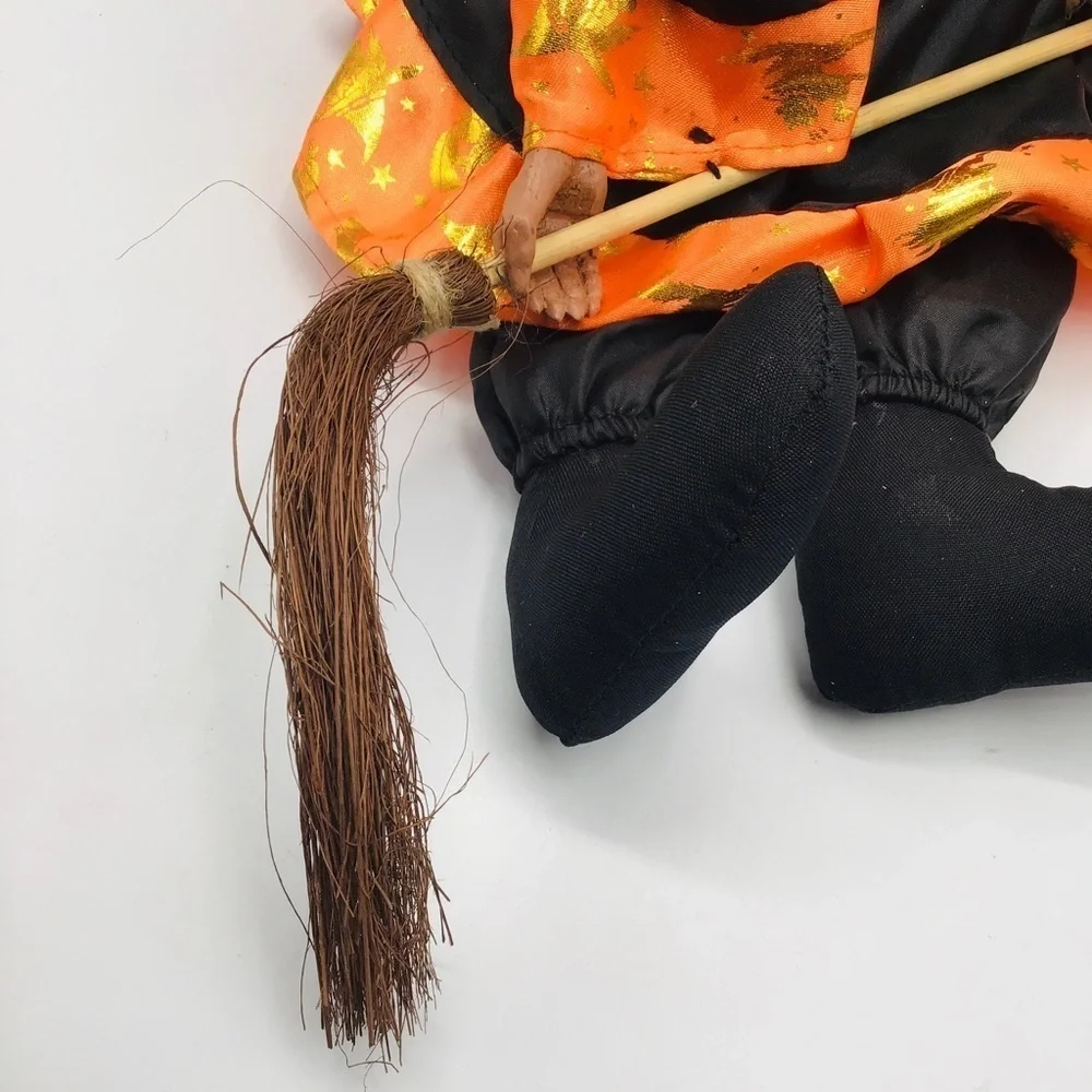 Halloween Witch 13” Doll Figure Whimsy Shelf Sitter Black Orange Dress Broom - Picture 4 of 8